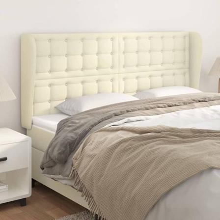 Vidaxl Huvudgavel Med Kanter Gräddvit 183x23x118/128 Cm Konstläd Kräm