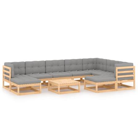 Vidaxl Loungegrupp Med Dynor 10 Delar Massiv Furu Grå
