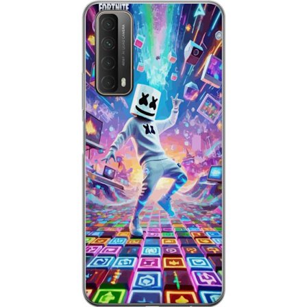 Huawei P smart 2021 Gennemsigtig cover Marshmello danser i et neonfyldt digitalt landskab, hvor farver, symboler og teknologi flyver rundt og skaber f