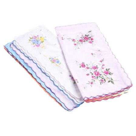 Blondebroderi Bomull Blomstersjal, Bomull Lommetørklær Dame Myk Vintage Svart Blomstertrykte Lommetørklær for Jenter Bryllupsfest Morsdag