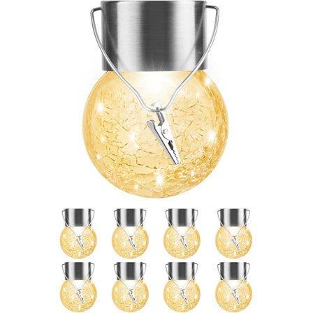 Solcellelamper Udendørs Hængende Dekorativ Globus 8-pak, Vandtæt Solcellelygte med Håndtag og Klemme, Solcelle Glaskuglelys til Have Gård