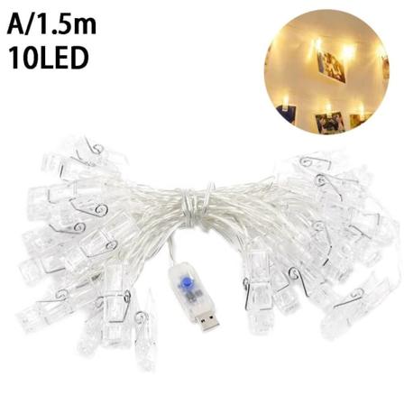 10LED String Light för väggrumsdekor Fairy Star Photo Clip Lam warm white 1.5 meters