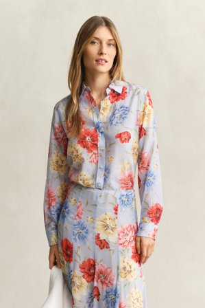 GANT Damen Baumwoll Seiden Bluse mit Blumenprint (38) Hellblau