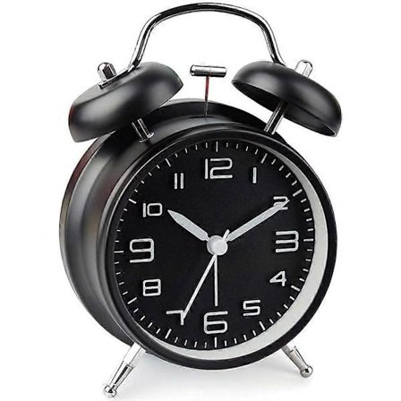 4" Dobbel Klokkevekker med Nattlys, Batteridrevet, Høy Alarm for Dype Sovere [HK]