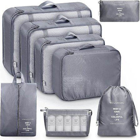 8-pak Organiser Sæt til Kufferter, Opbevaringsposer, Pakkekuber, Rejseposer, Gaver
