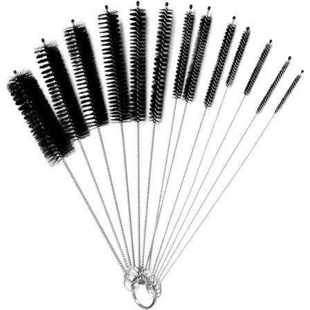 Flaskebørstesæt med 13 dele med krog - Nylonrengøringsbørste til sugerør, glas, tastaturer - Sort