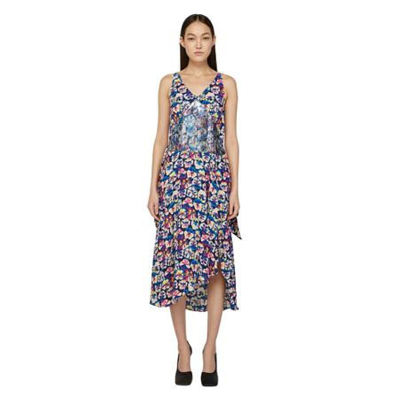 Paco Rabanne Contrast Panel Floral Kjole Blå, Dame