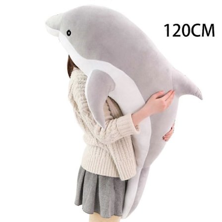 Delfin Plysjleketøy Pute - Myk og Behagelig Kosedyr Julegave til Barn Grå Grey