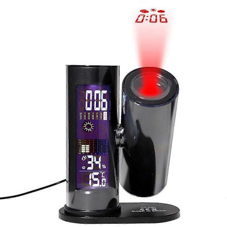 Monitoiminen LED-projektiokello, sisälämpötila- ja kosteusmittari