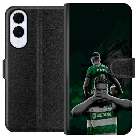 Kompatibelt Lommeboketui til Samsung Galaxy S25 Edge Neonmotiv med teksten "Gaming is in my DNA" på en blå og rød murvegg med en lysende DNA-spiral.