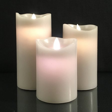 LED blockljus - 3 st. - 12/15/17 cm - m/3D-låga - (fler färger)