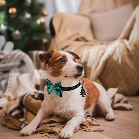 2-pack julhundhalsband, klassiska buffelrutiga hundhalsband med avtagbar fluga, justerbara