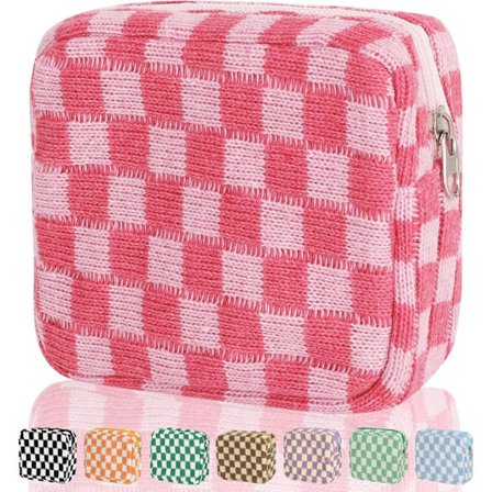 Hygiejnebind Opbevaringspose, Menstruationsbind Lynlåspose Ternet Bærbar Periodepose Trusseindlæg, Tampon Opbevaringspose-Pink