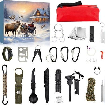 Nytt overlevelsessett Adventskalender Voksen Menn Jul Nedtellingskalender med Camping, Fiske, Jakt, Kan Være en Gave til Far eller Venn