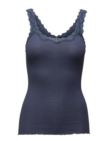 Silk Top W/ Lace T-shirts & Tops Sleeveless Blå Rosemunde