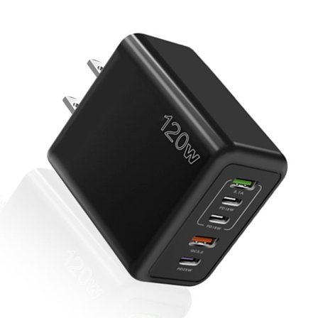 120W Mobiltelefon Oplader Hoved Hurtig Opladningsadapter Stik 2xUSB+3xType C til Telefoner Tablets Forretningsrejsende Brug