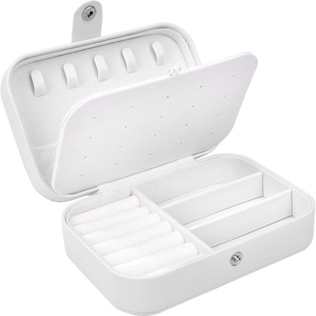 Rejsesmykkeskrin Ring, Øreringe Æske (Hvid)