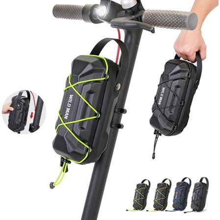 WILD MAN 2L Regntæt Hurtigudløser Cykelstyr Taske Hård Skal Vandtæt Scooter Opbevaringstaske til Løbehjul Foldecykel (GD6X, Sort)