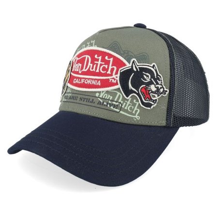 Von Dutch - Grön trucker Keps - Multi Patches Black/Dark Green A-Frame Trucker @ Hatstore