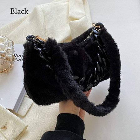 Plysj skuldervesker Fluffy veske SVART