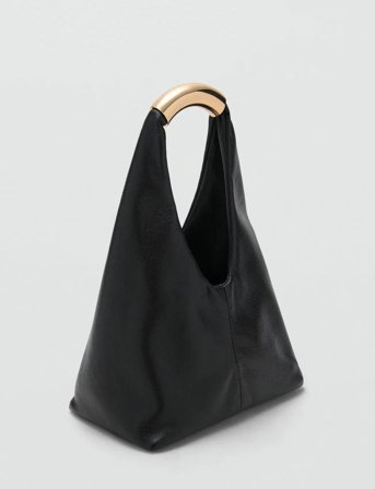 Mango Handbag With Metal Handle - Black - ONE SIZE