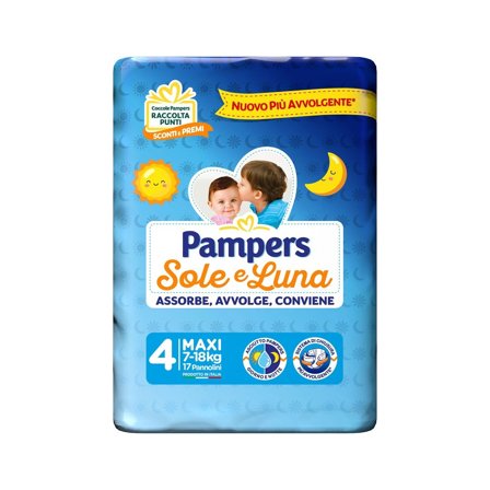 Pampers Sole e Luna Pannolini Taglia 4 Maxi (7-18 kg) 17 Pezzi