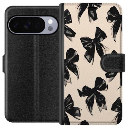 Kompatibelt Plånboksfodral till Google Google Pixel 10 Pro Svarta rosetter på beige bakgrund med stilren design, mjuk kontrast och elegant tidlös k