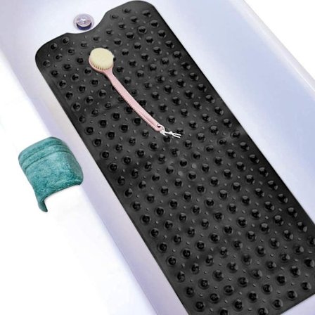 Skridsikkert bademåtte, mugbestandigt, ekstra lang badekar måtte, skridsikre måtter til badeværelse, antibakteriel, BPA 39x16In, klar sort