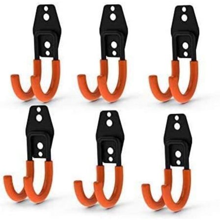 IC Praktisk oppbevaringsgarasje i stål, dobbelkrok, kraftig for organisering av verktøy, lite garasje med J-krok (6 stk liten rund krok)