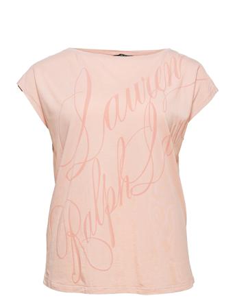 Script-Logo Cotton-Blend Tee Pink Lauren Women