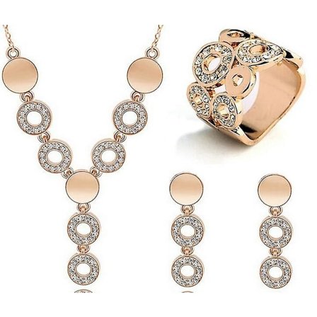 Guld-/silverpläterat högkvalitativt smyckesset kompatibelt med damhalsband/örhänge/ring