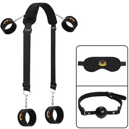 Seksilelut pariskunnille naisille aikuisten peleihin BDSM-sidontavälinesetti avoimella suukapulalla silmämaski ranne- ja nilkkarannekkeet
