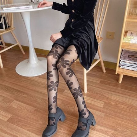 Lårstrumpbyxor Vintage Flowers Tights Svarta Leggings