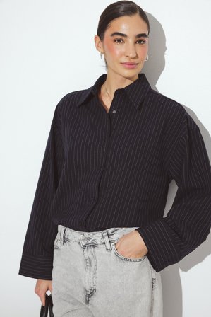 NA-KD Striped Oversized Shirt - Business tøj - Navy,Stripe - EU 38
