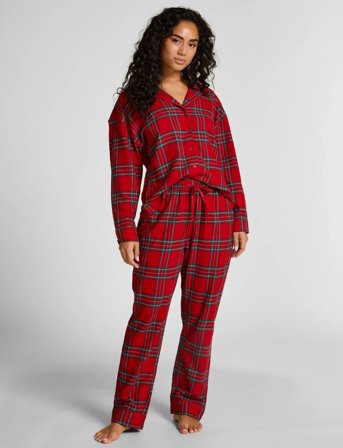 Hunkemöller Pant Flannel Straight Check - Red - M