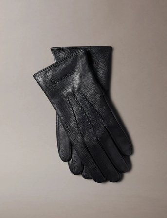 Calvin Klein Classic Pebble Leather Gloves - Black - M/L