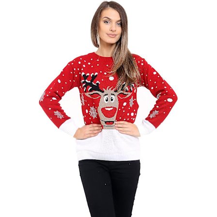 Unisex stickad rundhalsad långärmad ren Rudolf jul jul tröja tröja (storlek 8-30)