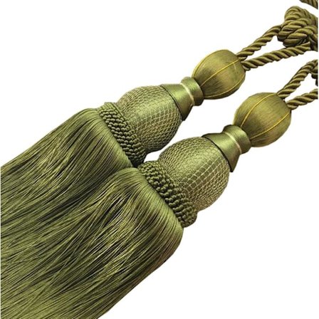 1 Par Flettet Tov Kvaster Gardin Tilbageholdere med Dekorativ Spænde (Hærgrøn)