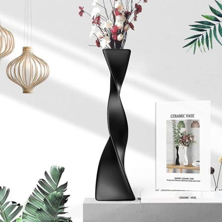 Tall Floor Maljakko Keraamiset maljakot Moderni kodin sisustukseen tarkoitettu kukkamaljakko hyllylle Home Dcor Kierretty korkea luova musta maljakko 