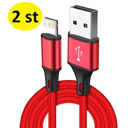 2 st 3m långt Nylon Flätad USB-kabel för iPhone röd