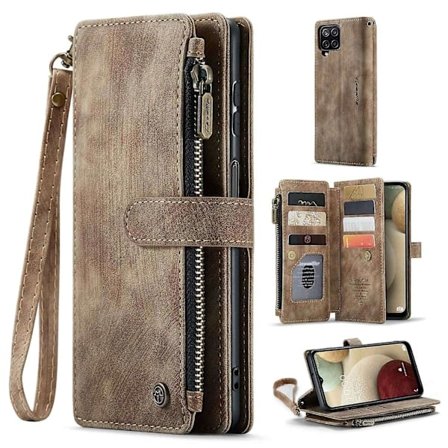 Mobilfodral med glidelåslomme og flere kortspor for Samsung Galaxy A12/A12 (India), automatisk lukking