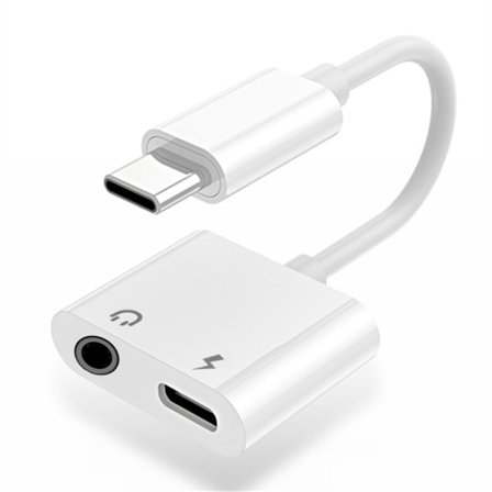 USB-C til 3,5 mm AUX-adapter, 3A - Lade og lytt - Hvit
