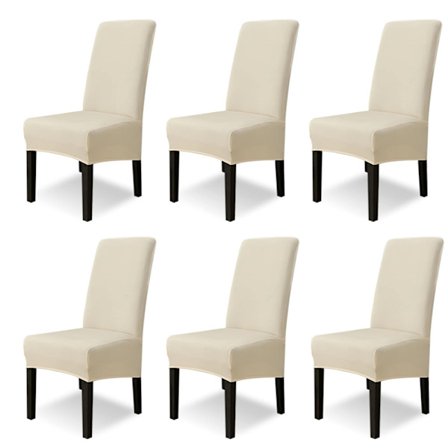 (Beige) 6 stk. store spisestuestoltrekk, store størrelser, avtagbare, vaskbare