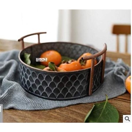 Fruktfat eller fruktkorg för bordsdekoration, Retro grå järnförvaringsfat, Fruktkorg för kök eller brödkorg