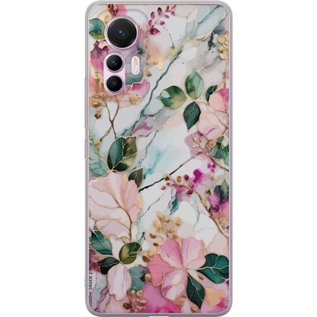 Kompatibel Mobilcover til Xiaomi 12 Lite Abstrakt marmormønster med blomster, blade og gyldne detaljer i bløde pastelfarver