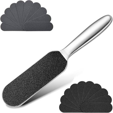 Professionel fodfil i rustfrit stål med 20 stk. grove/fine slibepapirer, fodrasp, pedikyrværktøj, fodfile til hård hud, fod