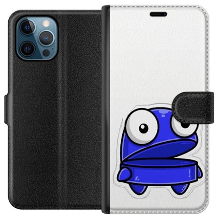 Kompatibelt Lommeboketui til Apple Apple iPhone 12 Pro Blå tegnefilmfigur med åpent uttrykk og store øyne i morsom illustrasjon