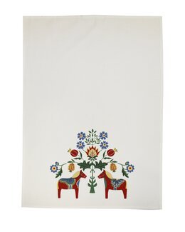 Kjøkkenhåndkle Leksand med trykt Dalahestmotiv Hvit