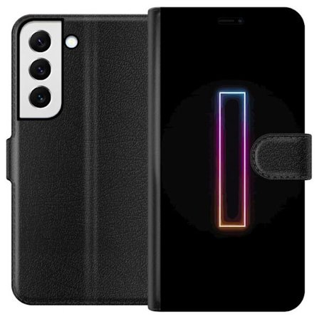 Kompatibel Tegnebogsetui til Samsung Samsung Galaxy S22+ 5G Minimalistisk neonbogstav I i regnbuefarver mod mørk baggrund