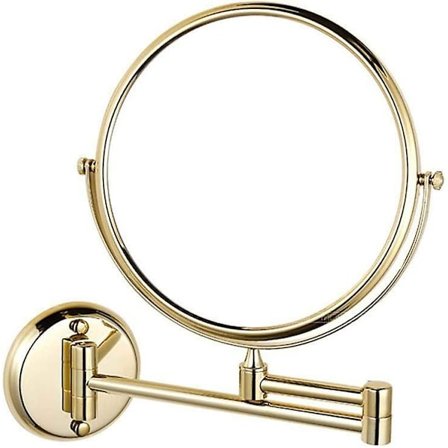 Vægmonteret Makeupspejl 8 Tommer Drejeligt Dobbeltsidet Udtrækkeligt Foldbart Barbering 5x Forstørrelse Guld